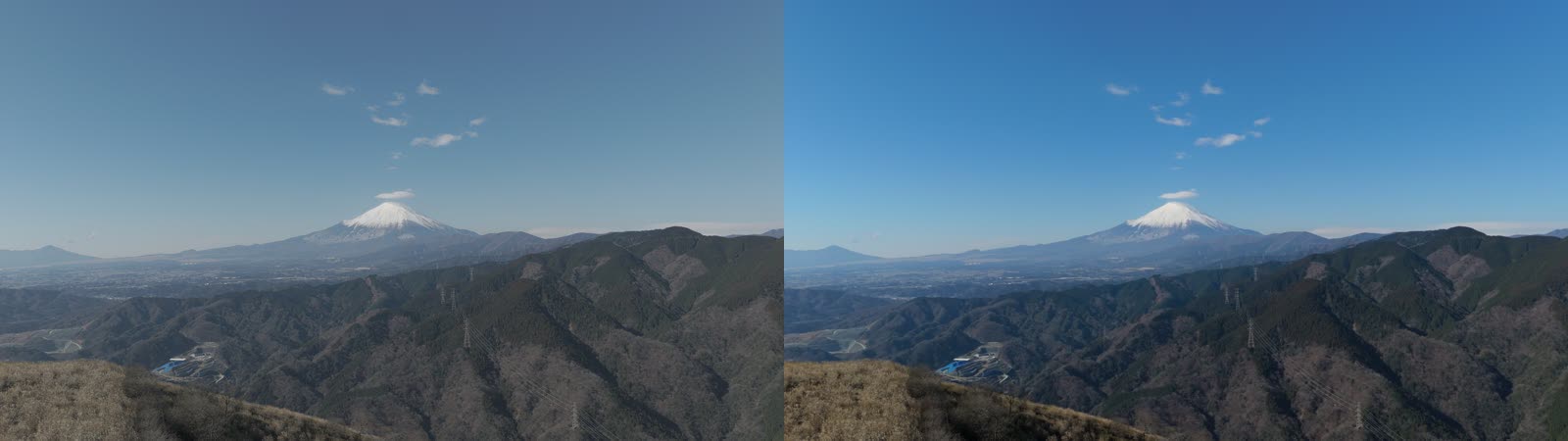 左：収録したままのD-LOG M　右：D-Log M→Rec.709のLUTを当てた状態