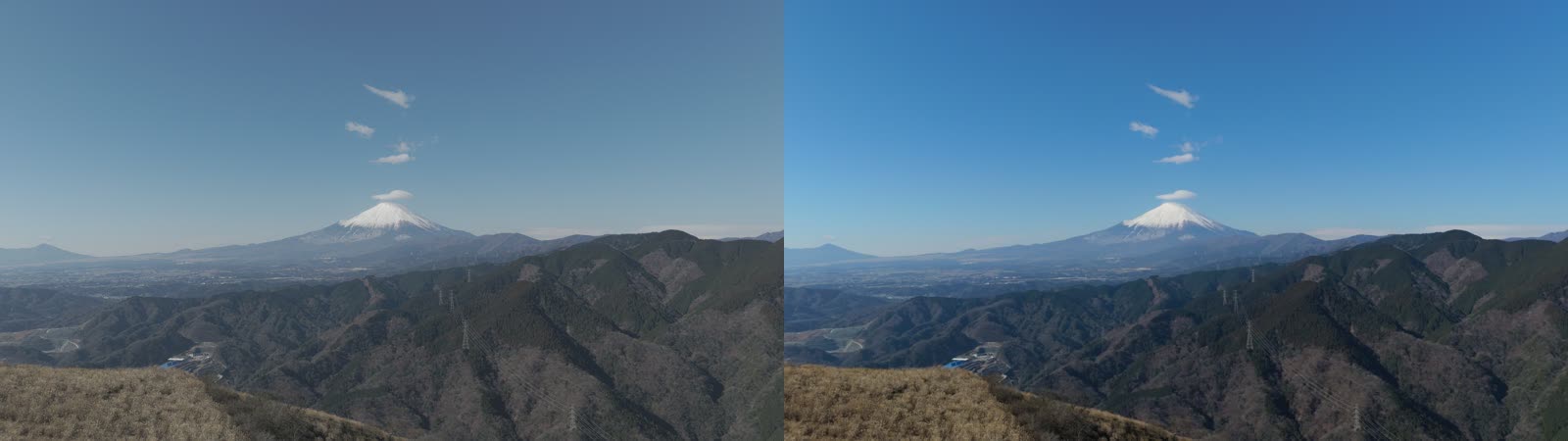 左：収録したままのD-LOG M　右：D-Log M→Rec.709のLUTを当てた状態