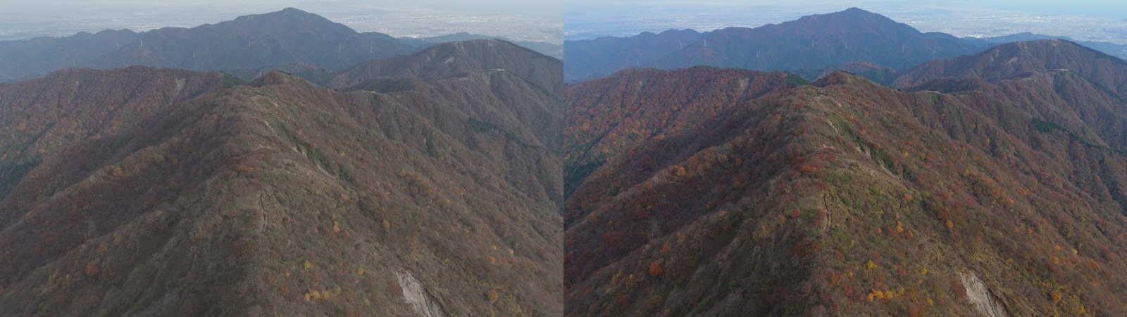 左:収録したままのD-LOG M 右:D-Log M→Rec.709のLUTを当てた状態